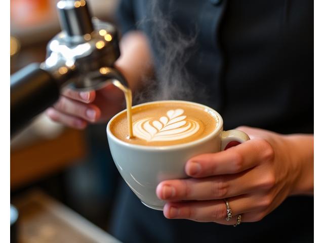 Barista maakt latte art koffie