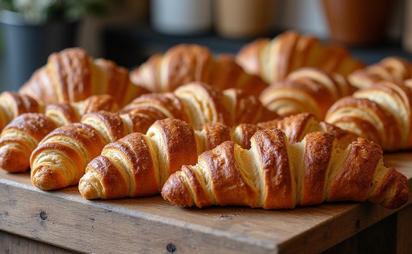 Voorbeelden van ambachtelijke gebakjes en brood tentoongesteld in een bakkerij